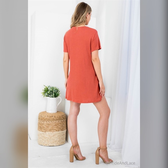 LAST 3️⃣ RUST CREW NECKLINE WITH RIGHT SIDE RUCHED DRESS - Picture 6 of 6